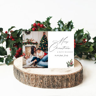 Invitation Holly Berry Simple Élégant Joyeux Noël Photo