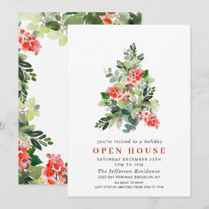 Invitation Holly Berry Tree NOËL HOLIDAY HOUSE OPEN HOUSE