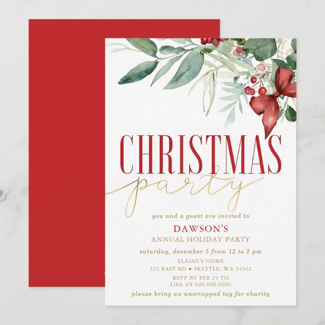 Invitation Holly Botanical Corporate Christmas Party  (Devant / Derrière)