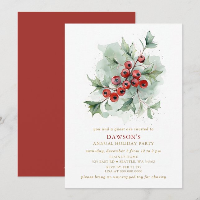 Invitation Holly Botanical Corporate Christmas Party  (Devant / Derrière)