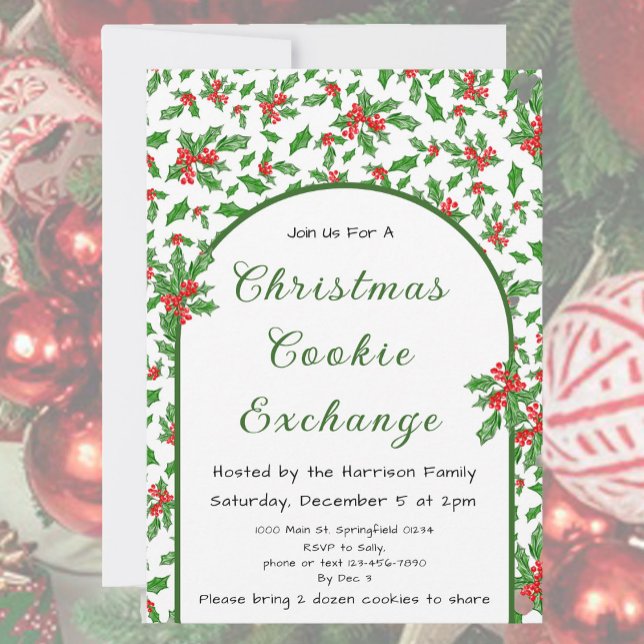 Invitation Holly Christmas Cookie Exchange Rouge et Vert (Créateur téléchargé)