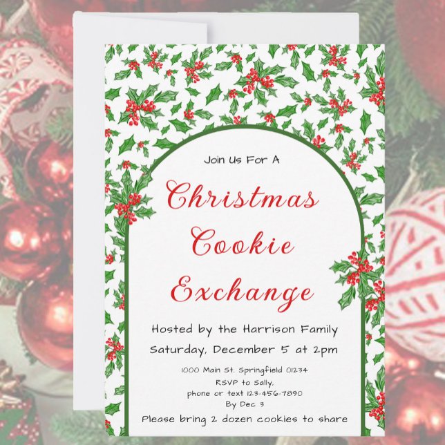 Invitation Holly Christmas Cookie Exchange Rouge et Vert (Créateur téléchargé)