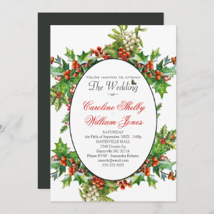 Invitation Holly Christmas Holiday Branch Berry