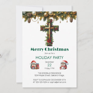 Invitation Holly Cross avec Noël À feuillage persistant