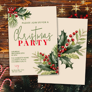 Invitation Holly et Pin sur une fête de Noël beige