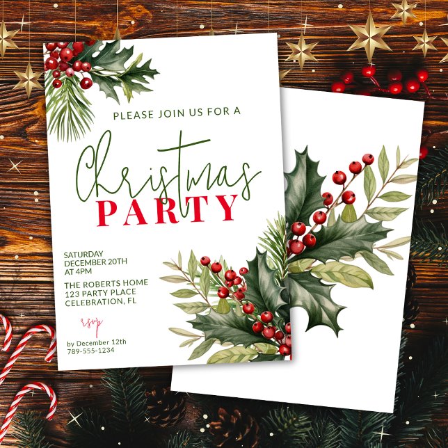 Invitation Holly et Pine à la fête de Noël blanche (Créateur téléchargé)