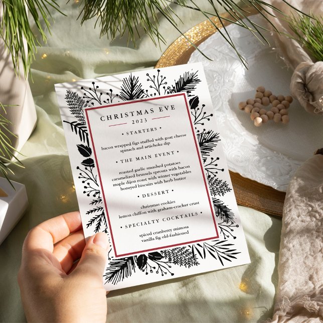 Invitation Holly et Pine | Menu du dîner de Noël personnalisé (Créateur téléchargé)