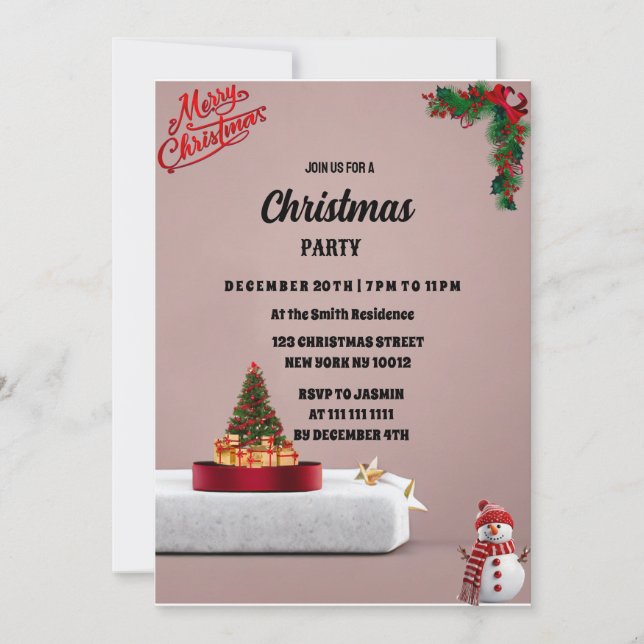 Invitation Holly et Pine sur la fête de Noël beige (Devant)