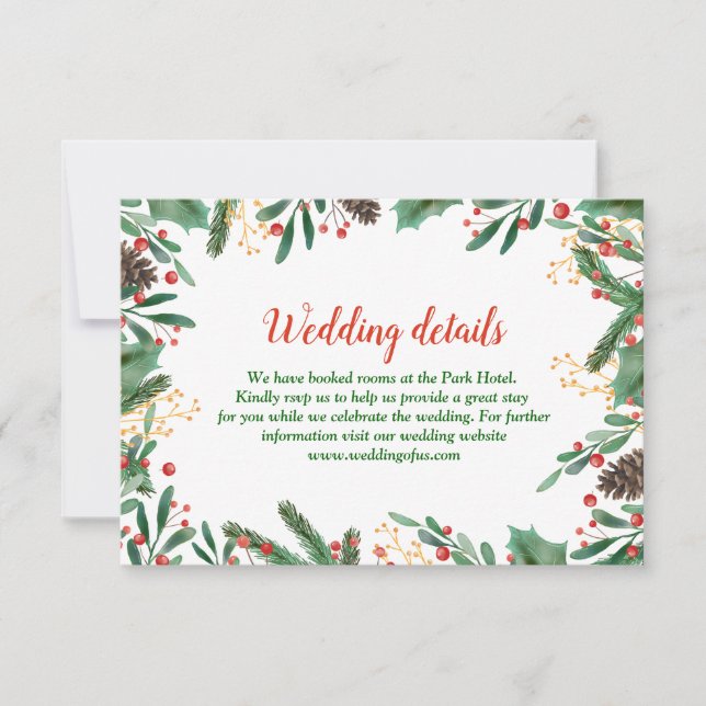 Invitation Holly Feuilles Berry Noël | Détails du Mariage (Devant)