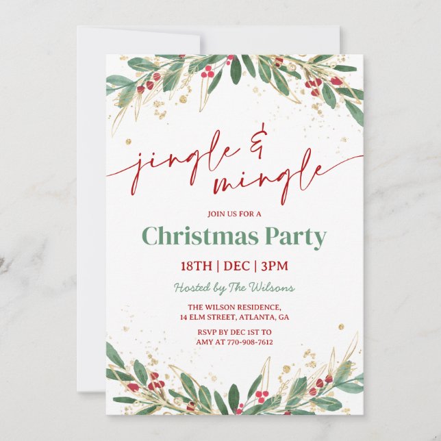 Invitation Holly Jingle and Mingle Christmas Party (Devant)