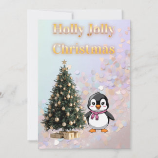 Invitation Holly Jolly Christmas Cute Penguin Paste