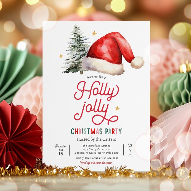 Invitation Holly Jolly Fête de Noël Famille (Créateur téléchargé)