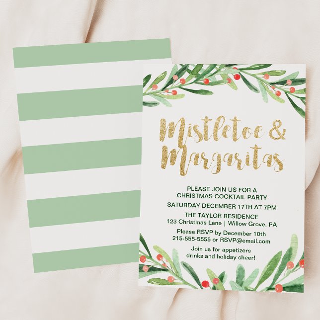 Invitation Holly Wreath Mistletoe & Margaritas Cocktail Party (Créateur téléchargé)