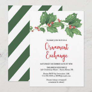 Invitation Holly Wreath Orament Exchange Party