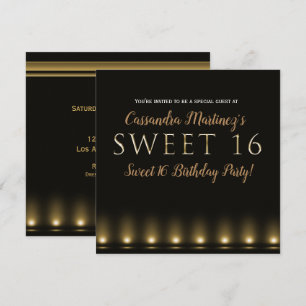 Invitation Hollywood Lights Gold Typographie Sweet 16 Party