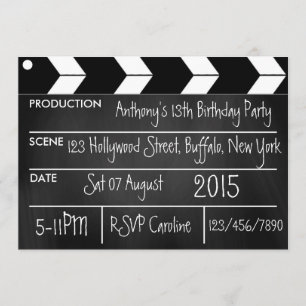 Invitation Hollywood Movie Thème Party Chalkboard