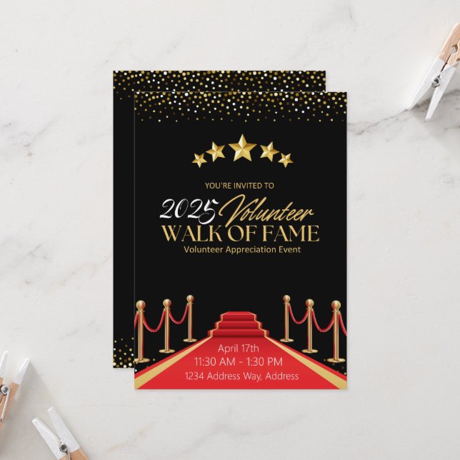 Invitation Hollywood Red Carpet Celebrity Volunteer Invitatio (Devant/Arrière en situation)