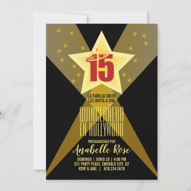 Invitation Hollywood star ESPAGNOLE QUINCEAÑERA soirée cinéma (Devant)
