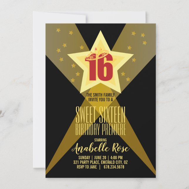 Invitation hollywood SWEET SIXTEEN 16 soirée cinéma rouge Inv (Devant)