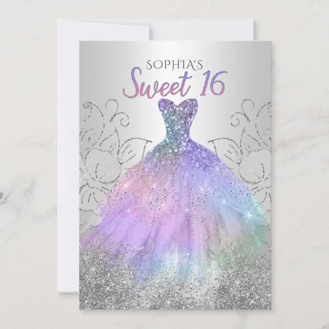 Invitation Hologramme argent Parties scintillant robe douce 1 (Devant)