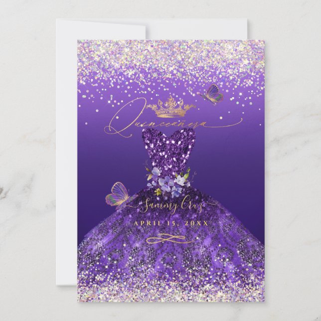 Invitation Hologramme Faux Parties scintillant Robe Violette  (Devant)
