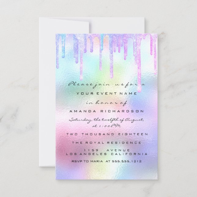 Invitation Hologramme Unicorn Mermaid 16ème 15ème Pastel (Devant)