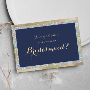 Invitation Holographe en or bleu marine en argent Bridesmaid