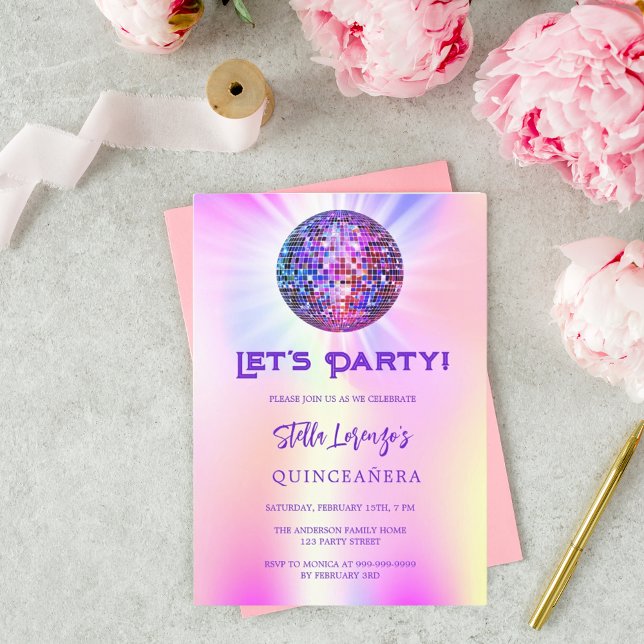 Invitation Holographie de la fête Disco Quinceanera (Créateur téléchargé)