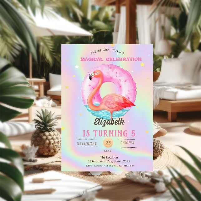 Invitation Holographie du flotteur de la piscine de Flamants  (Créateur téléchargé)