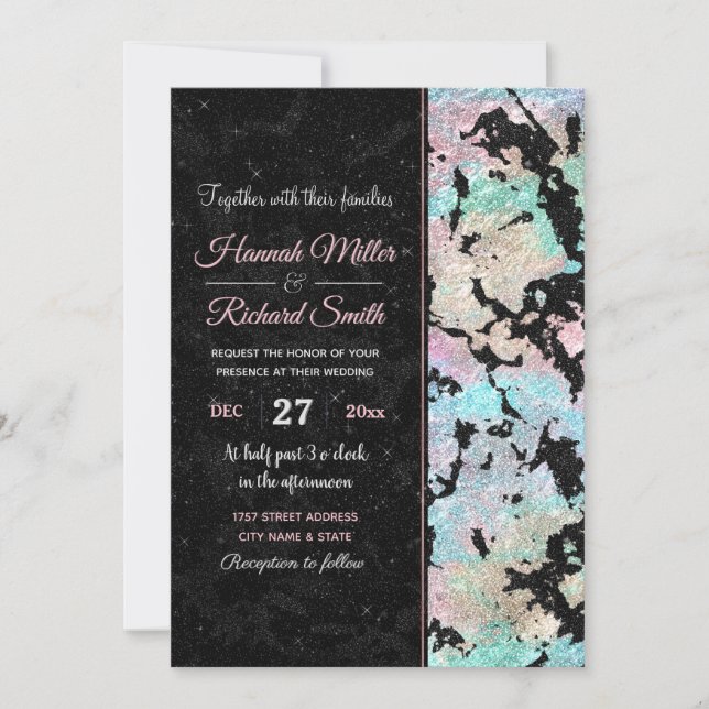 Invitation Holographie moderne et Parties scintillant noire i (Devant)