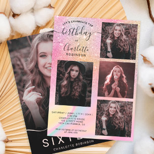 Invitation Holographie parties scintillant arc-en-ciel 5 phot