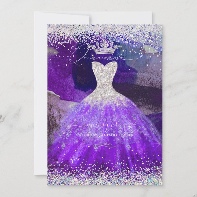 Invitation Holographie Parties scintillant Ultra Violet Quinc (Devant)