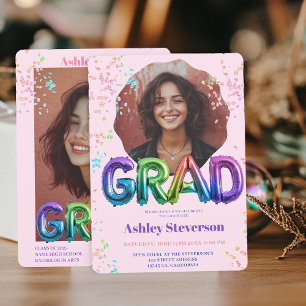 Invitation Holographique Ballons Lettering Graduation 2 Photo