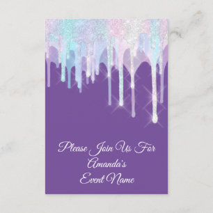 Invitation Holographique gouttes licorne rose pourpre Quincea