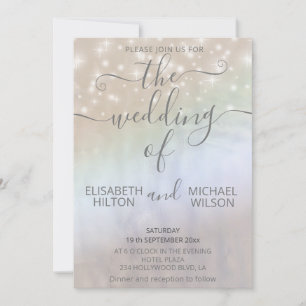 Invitation Holographique perle scintille romantique calligrap