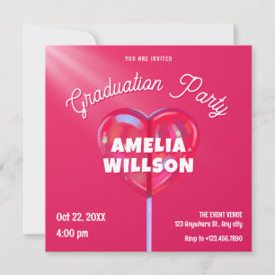Invitation Holographique rose bonbon douce graduation