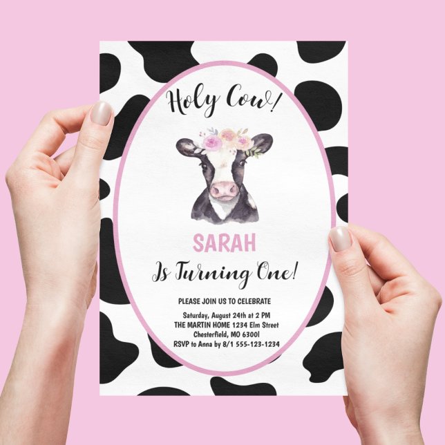 Invitation Holy Cow I'm One Girl 1st Birthday Party Invitatio (Créateur téléchargé)