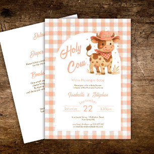 Invitation Holy Cow We're Have a Baby Rustic avec détails