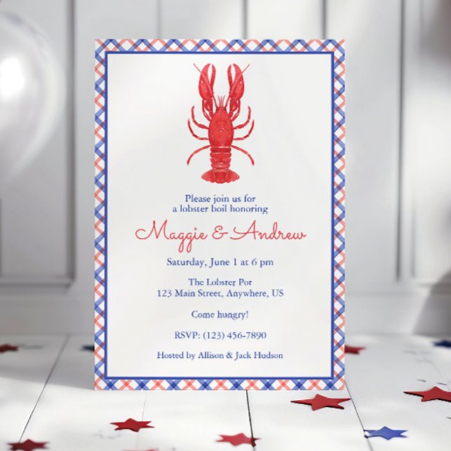 Invitation Homard aquarelle bleu et rouge (Créateur téléchargé)