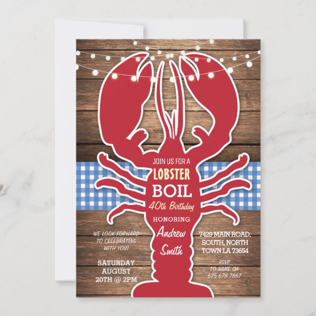 Invitation Homard Bouillir BBQ N'importe quel âge Fête Annive (Devant)