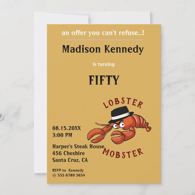 Invitation Homard Homard 🦞 Cartoon à gros yeux mou Gangster (Devant)