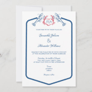 Invitation Homard Monogramme nautique Script Marine Mariage