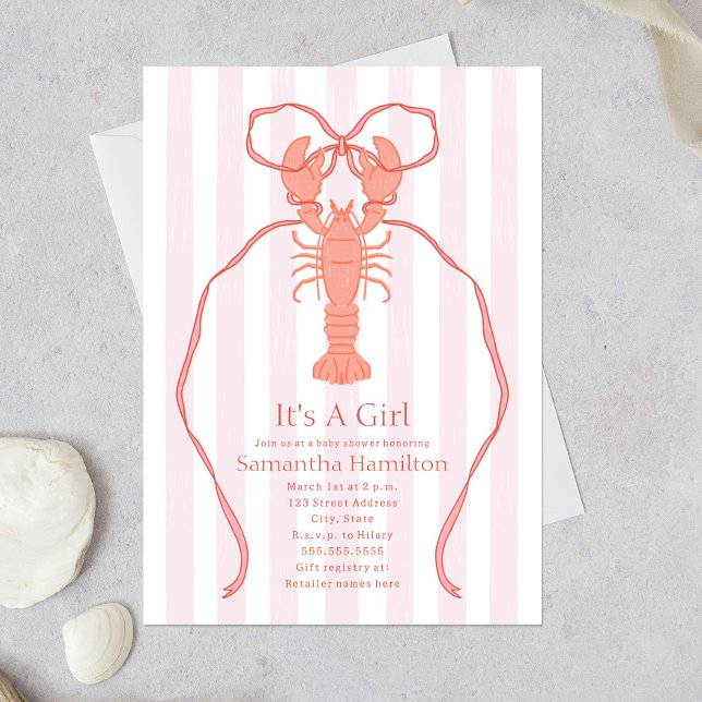 Invitation Homard nautique Bow rose C'est un Baby shower de f (Créateur téléchargé)