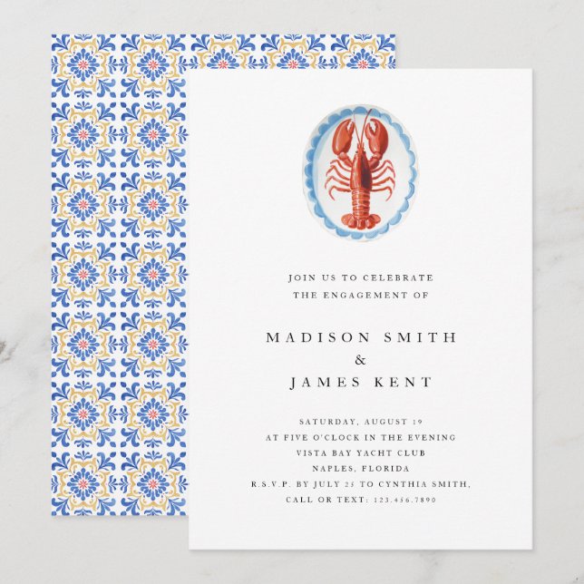Invitation Homard Nautique Italien Style Engagement Party (Devant / Derrière)