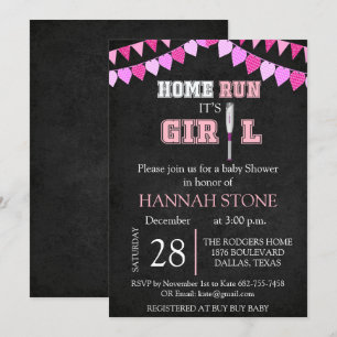 Invitation Home Run c'est un Baby shower féminin
