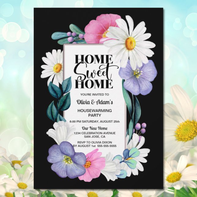 Invitation Home Sweet Home Purple Rose Floral Chauffage ménag (Créateur téléchargé)