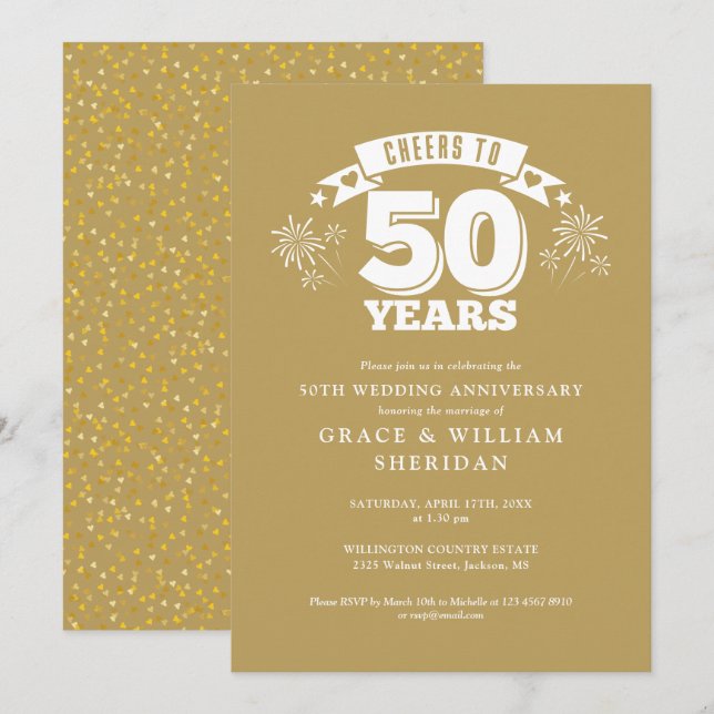 Invitation Hommage Au 50ème Anniversaire D'Or Du Mariage (Devant / Derrière)