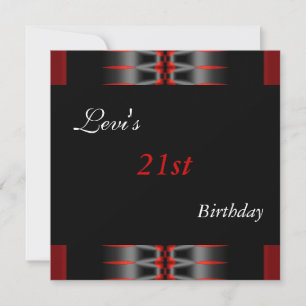 Invitation homme anniversaire 21 ans noir rouge