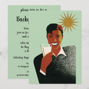 Invitation Homme Art Déco Vintage, BBQ de jardin d'été