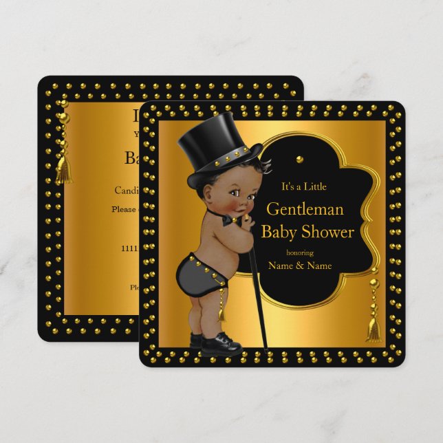 Invitation Homme Baby shower Boy Tophat Cane Ethnique (Devant / Derrière)